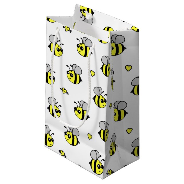 Niedliches Hummel-Bienen-Muster-Weiß Kleine Geschenktüte (Vorderseite Schrägansicht)