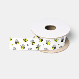 Niedliches Hummel-Bienen-Muster-Weiß Satinband