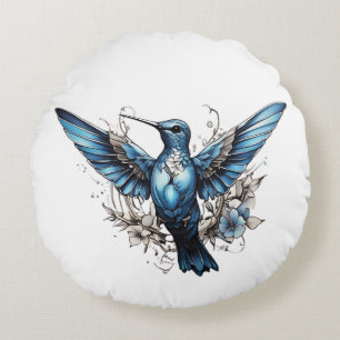 Niedliches Hummingbird pink & blau Rundes Kissen