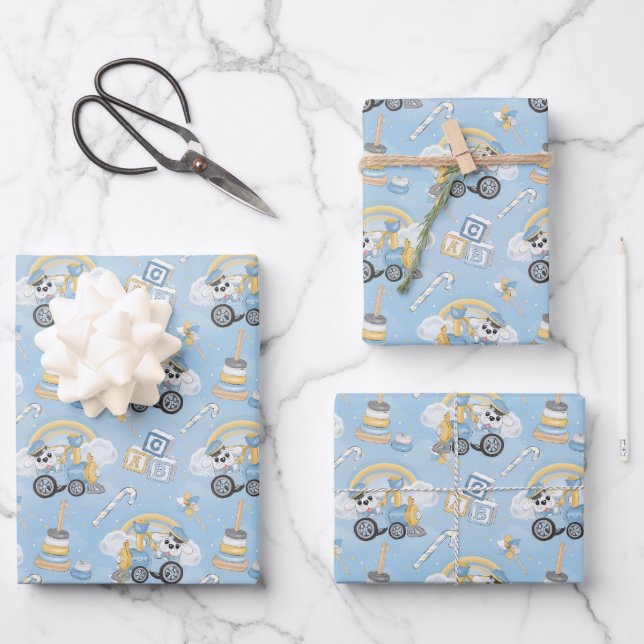 Niedliches Hunde Baby Blue Toys Geschenkpapier Set (Vorderseite)