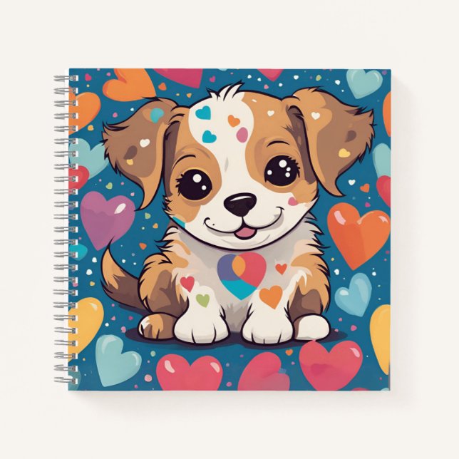 "Niedliches Hundeheft mit Herz im Hintergrund Notizbuch (Vorderseite)