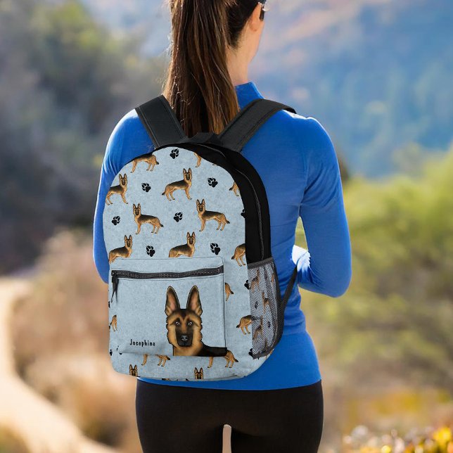 Niedliches Hundemuster aus Schwarz und Tan Bedruckter Rucksack (Please note: This image is a digital mockup. The product may not be in scale.)