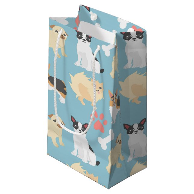 Niedliches Hundemuster Kleine Geschenktüte (Vorderseite Schrägansicht)