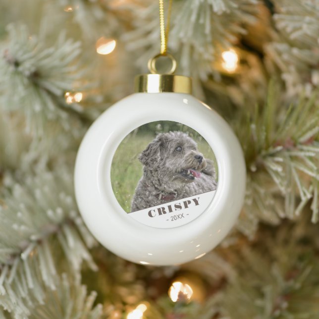 Niedliches Hundeschema-Foto Personalisiert Keramik Kugel-Ornament (Baum)