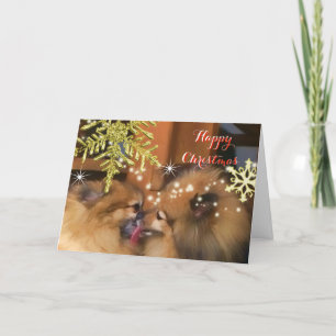 Niedliches Hundeweihnachtskuss-Schneeflocke-Bild Feiertagskarte