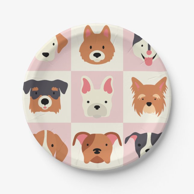 Niedliches Hundezucht-Rosamuster Pappteller (Vorderseite)