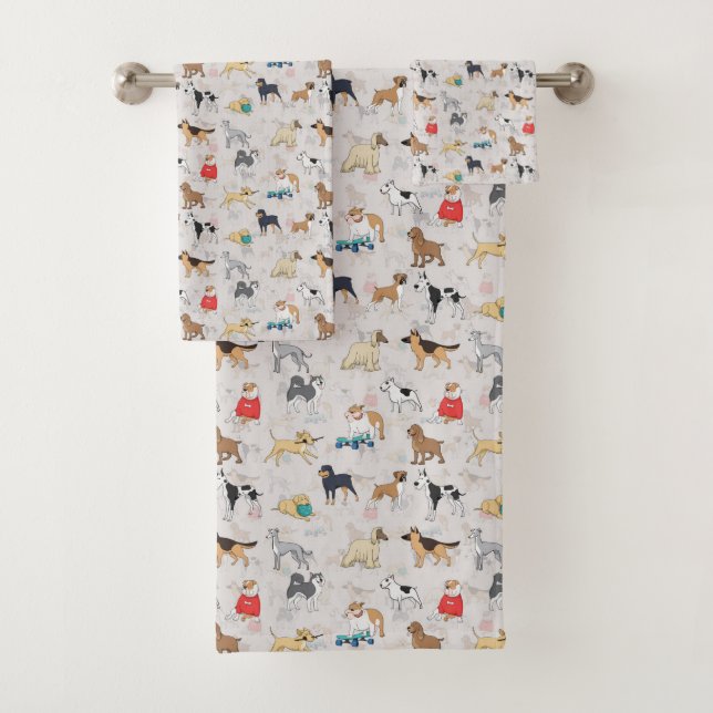 Niedliches Hundsmuster Design Weiß Badhandtuch Set (Insitu)