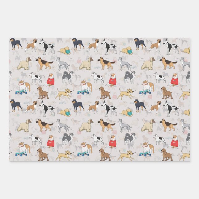 Niedliches Hundsmuster Design Weiß Geschenkpapier Set (Vorderseite)