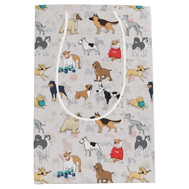 Niedliches Hundsmuster Design Weiß Mittlere Geschenktüte (Vorderseite)