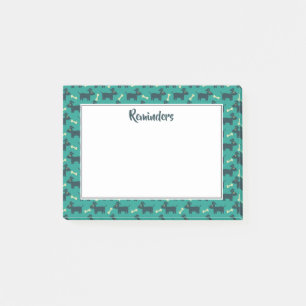 Niedliches Hundsmuster mit Knochen auf grünem Hint Post-it Klebezettel