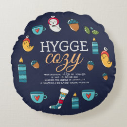 Niedliches Hygge bedeutet Gemütliches Doodle Folkl Rundes Kissen
