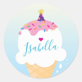 NIEDLICHES ICE CREAM CONE Sprinklen Retro-Party bl Runder Aufkleber