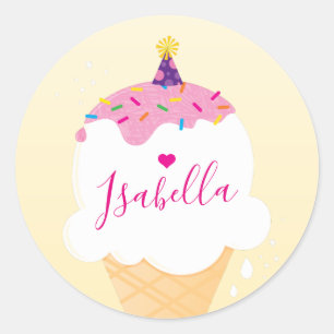 NIEDLICHES ICE CREAM CONE Sprinklen Retro-Party ge Runder Aufkleber
