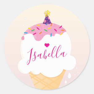 NIEDLICHES ICE CREAM CONE Sprinklen Retro-Party ro Runder Aufkleber