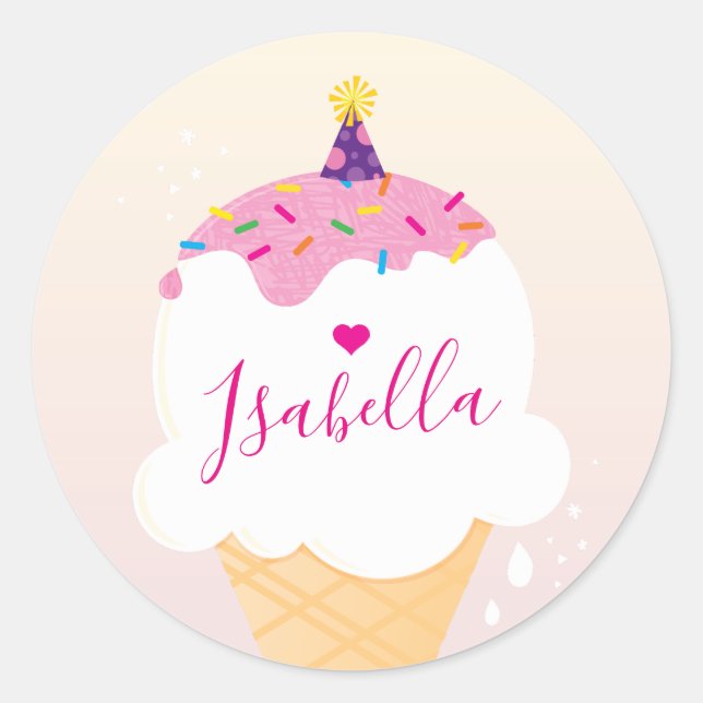 NIEDLICHES ICE CREAM CONE Sprinklen Retro-Party ro Runder Aufkleber (Vorderseite)