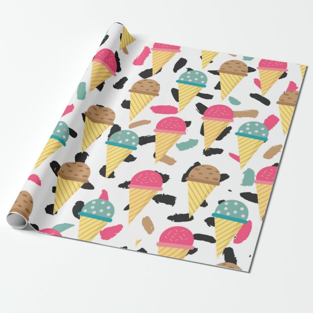 Niedliches Ice Cream Muster Geschenkpapier (Ungerollt)