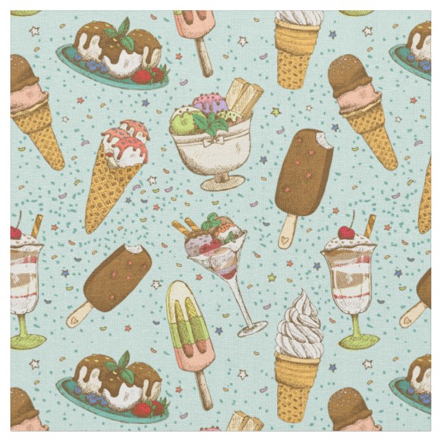 Niedliches Ice Cream Muster Stoff (Nahaufnahme)
