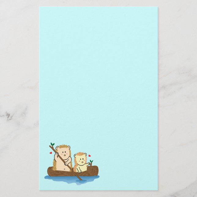 Niedliches Igelspaarsegeln auf hölzernem Boot Briefpapier (Vorderseite)