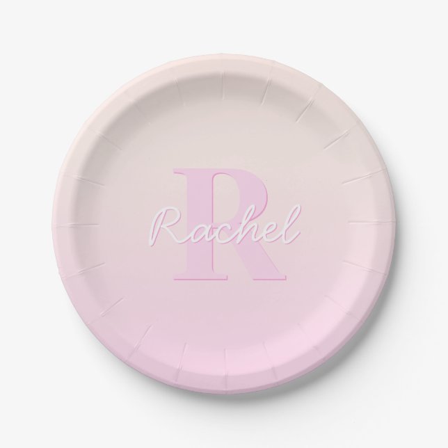 Niedliches individuell anpassbares Monogramm | Pea Pappteller (Vorderseite)
