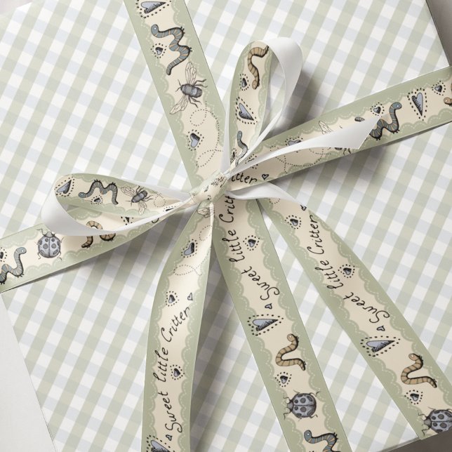 Niedliches Insekt Boho Pastels Blue Sage Cream Bab Ripsband (Cute Baby Insect Sage Pattern for Boy Baby Shower. Hand Drawn Ladybug Bee Worm & Hearts)