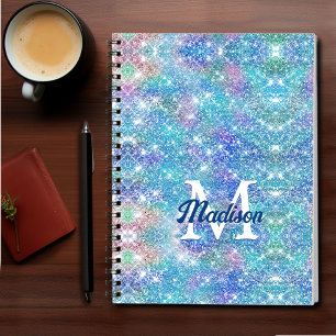 Niedliches Iridescent unicorblau pink Glitzer Mono Notizbuch