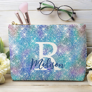 Niedliches Iridescent unicorblau pink Glitzer Mono Zubehörtasche