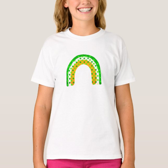 Niedliches Irish Clover Green Rainbow Shirt für Ki (Vorderseite)