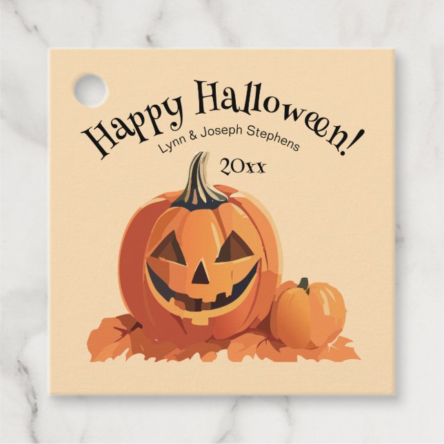 Niedliches Jack-o-Lantern Halloween Geschenkanhänger (Vorderseite)