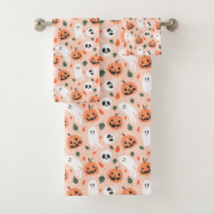 Niedliches Jack-O-Lantern- und Ghost-Muster Badhandtuch Set