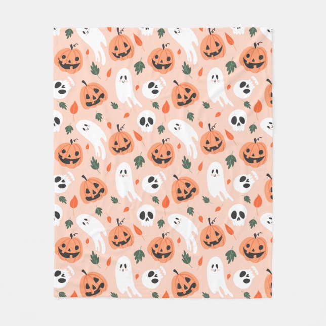 Niedliches Jack-O-Lantern- und Ghost-Muster Fleecedecke (Vorderseite)