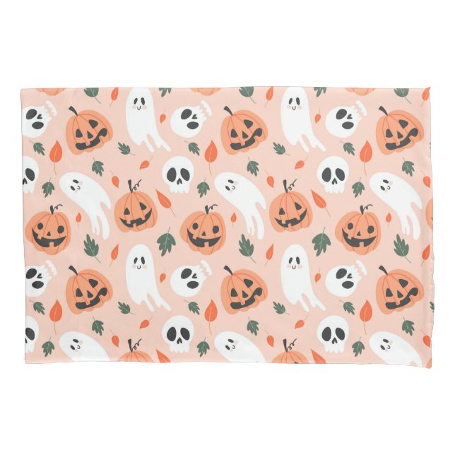 Niedliches Jack-O-Lantern- und Ghost-Muster Kissenbezug (Vorderseite)