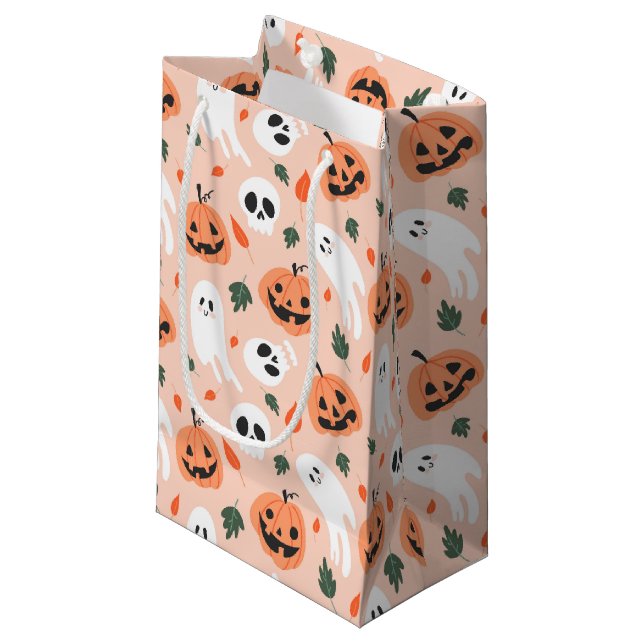 Niedliches Jack-O-Lantern- und Ghost-Muster Kleine Geschenktüte (Vorderseite Schrägansicht)