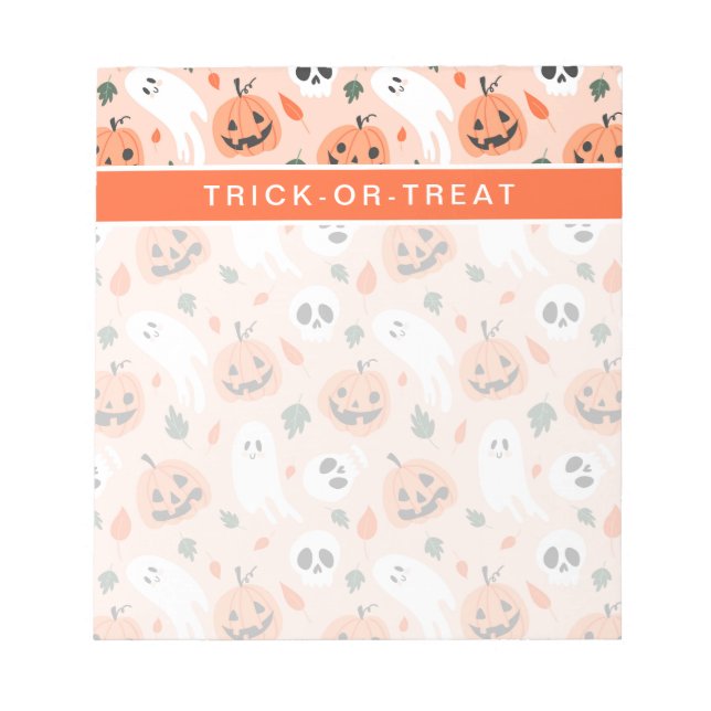 Niedliches Jack-O-Lantern- und Ghost-Muster Notizblock (Vorderseite)