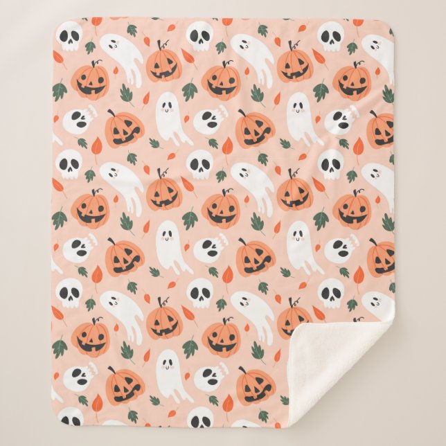 Niedliches Jack-O-Lantern- und Ghost-Muster Sherpadecke (Vorderseite)
