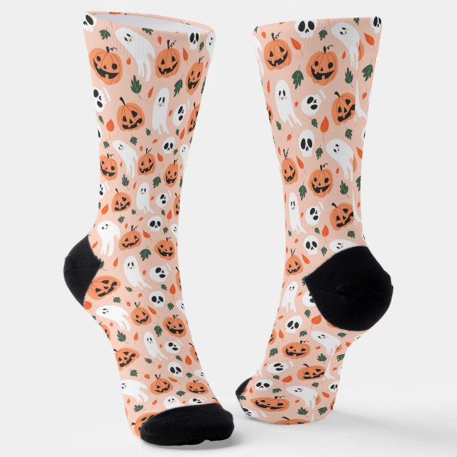 Niedliches Jack-O-Lantern- und Ghost-Muster Socken (Gewinkelt)