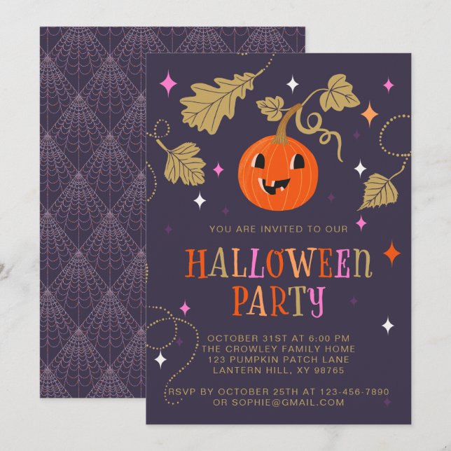 Niedliches Jack-o'-Laterne-Halloween-Party Einladung (Vorne/Hinten)