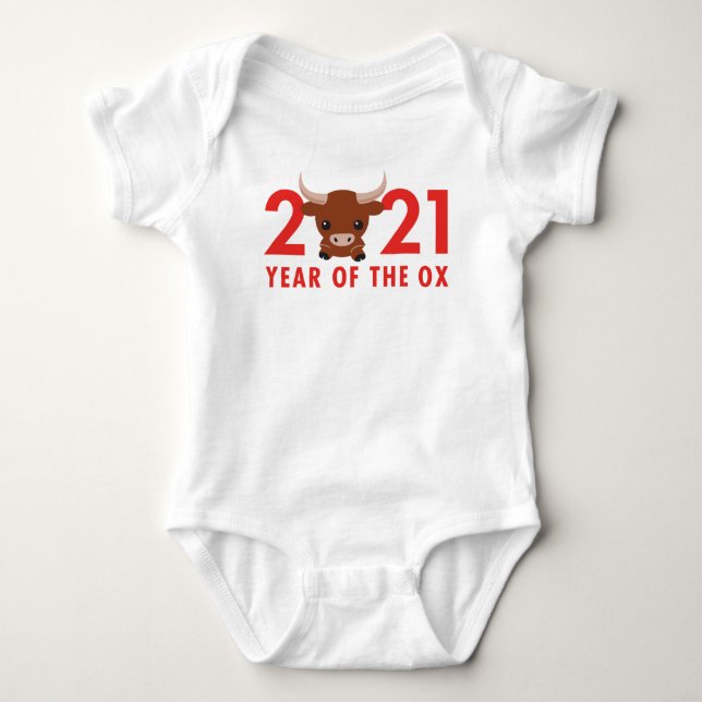Niedliches Jahr des chinesischen Neujahrs 2021 Baby Strampler (Vorderseite)