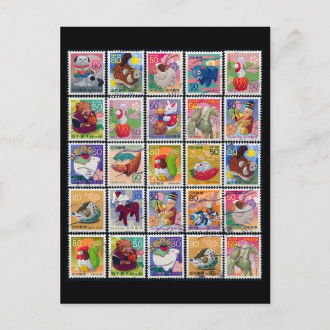 Niedliches japanisches Jahr des Musters für tieris Postkarte (Vorderseite)
