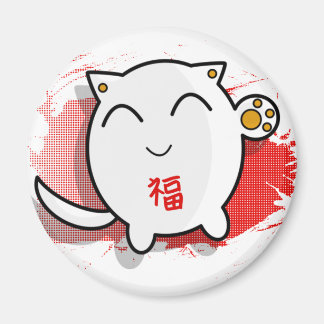 niedliches japanisches Katzendesign weiß/rot Magnet