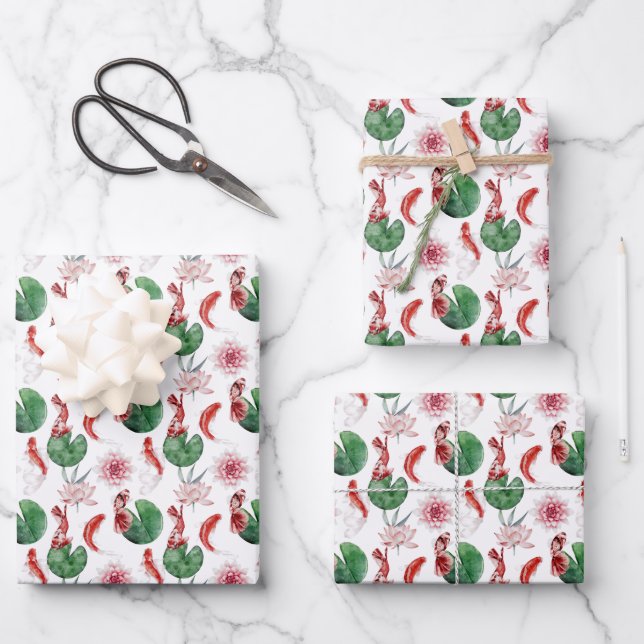 niedliches japanisches Koi-Party gefliest Geschenkpapier Set (Vorderseite)