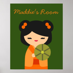 Niedliches japanisches Kokeshi-Puppenhaus Poster