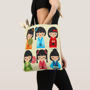 Niedliches japanisches Kokeshi-Puppsmuster Tasche