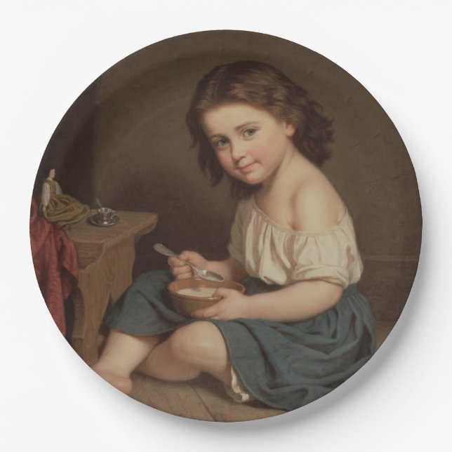 Niedliches Jung-Girl-Eating-Frühstück (Vintage Kun Pappteller (Vorderseite)