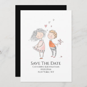 Niedliches Junge Mädchen zeichne in Liebe Spaß läs Save The Date