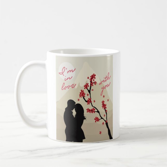 Niedliches junges romantisches Paar in Liebe, Lieb Kaffeetasse (Links)