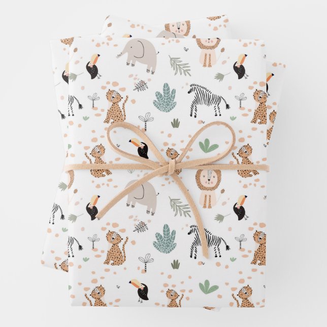 Niedliches Jungle-Regenwald-Muster Geschenkpapier Set (Beispiel)