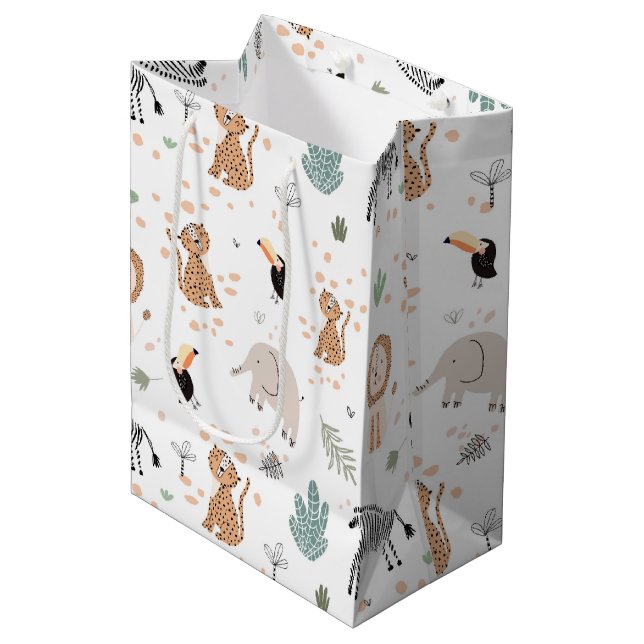 Niedliches Jungle-Regenwald-Muster Mittlere Geschenktüte (Vorderseite Schrägansicht)
