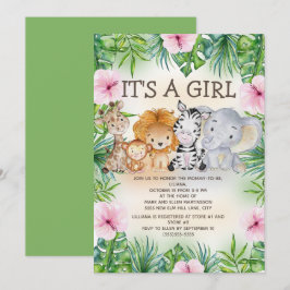 Niedliches Jungle Safari Animals Baby Girl Einladung