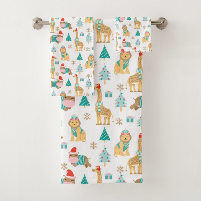 Niedliches Jungle Weihnachtsmuster Badhandtuch Set (Insitu)