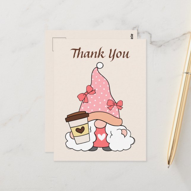 Niedliches Kaffeegnome hinzufügen Text vielen Dank Postkarte (Vorderseite/Rückseite Beispiel)